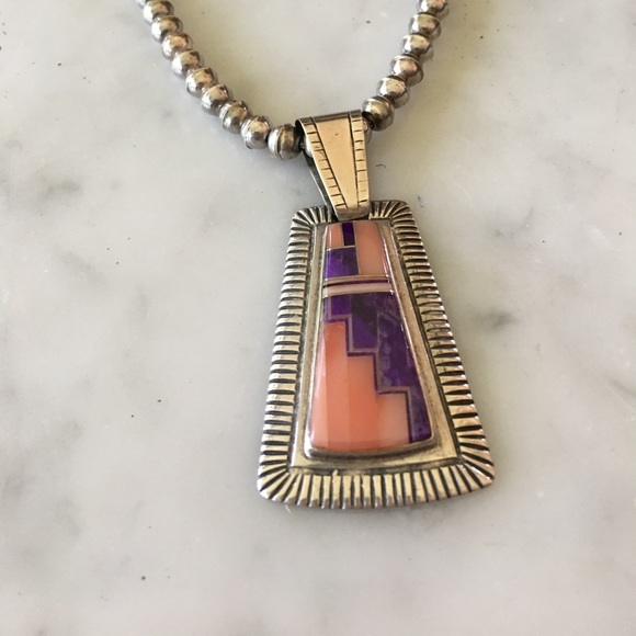 Vintage Navajo Norton Becenti Native American Inlay Pendant - Picture 14 of 14